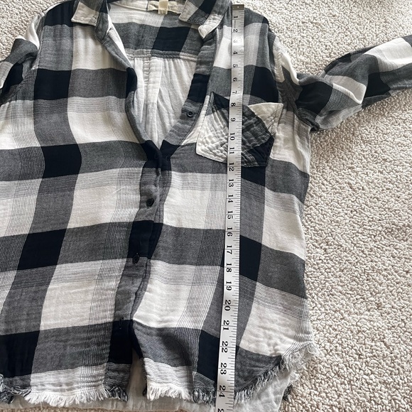Antropology Cloth & Stone Black and White Plaid Button Down cotton Shirt - Picture 6 of 8